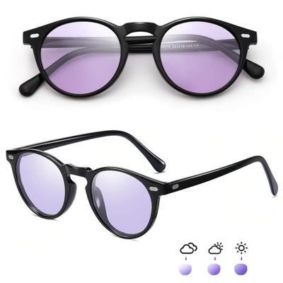 Feisedy Farbe Polarisiert Outdoor UV400 UV Ultraleicht Farbige Gläser Wechselnd Runde Brille B1137 Herren Sonnenbrille, Abdunkelnd, Wechselnd, Sonnenbrille,