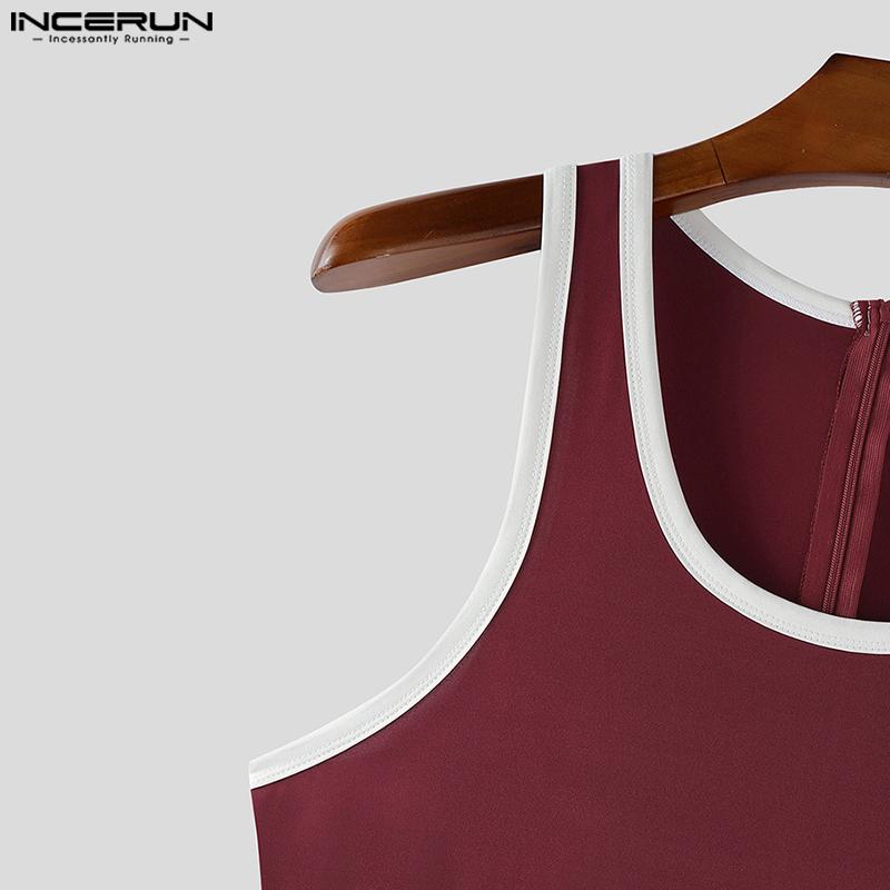 INCERUN Herren U-Ausschnitt Ärmellos Nähte Rückenreißverschluss Tanks Jumpsuits Bodys Unterwäsche