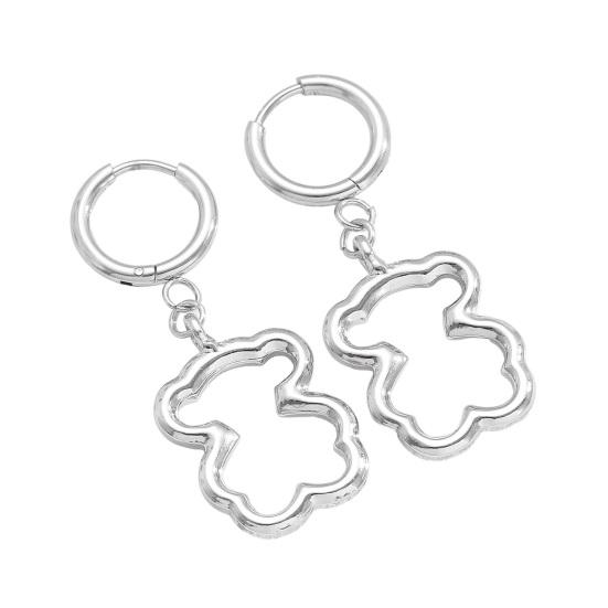 Earrings 3D Hollow Bear Design Stainless Steel Ear Loop Fit Leverback Earrings Adjustable Length Choker Necklace Jewelry Gift