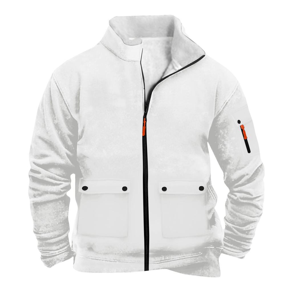 Men's Solid Color Zipper Pocket Zipper Sweatshirt Jacket Men's Sports Large Size Casual Sweatshirt Jacket