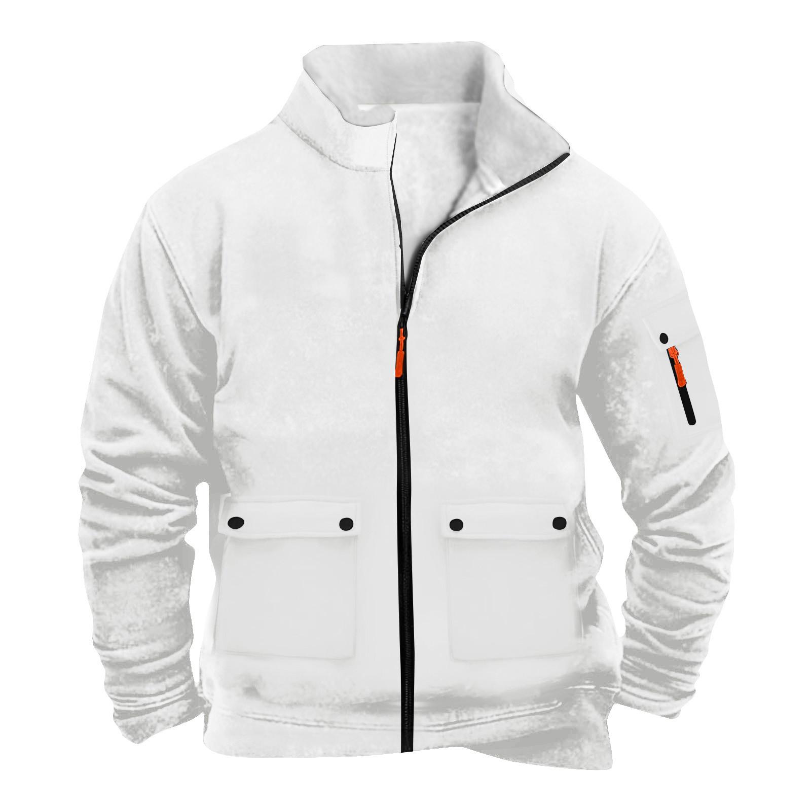 

Мужская однотонная куртка-свитшот на молнии с карманом на молнии, спортивная большого размера, повседневная XL белый