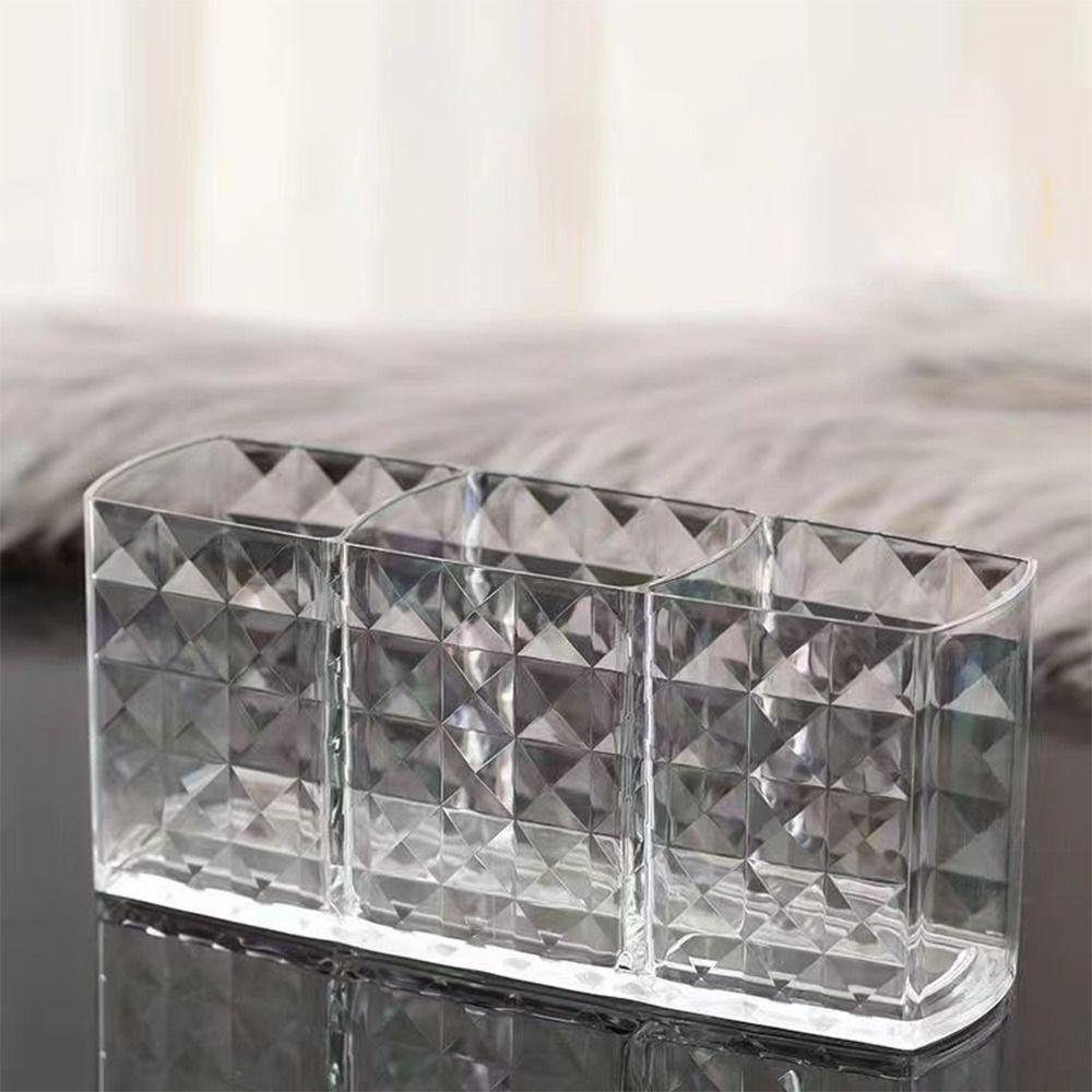 3 Grids Cosmetic Organizer Clear Lipstick Brush Storage Multi-purpose Makeup Brush Holder Desk