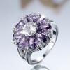 Cute Female Purple Zircon Stone Flower Ring Silver Color Engagement Charm Wedding Jewelry For Women