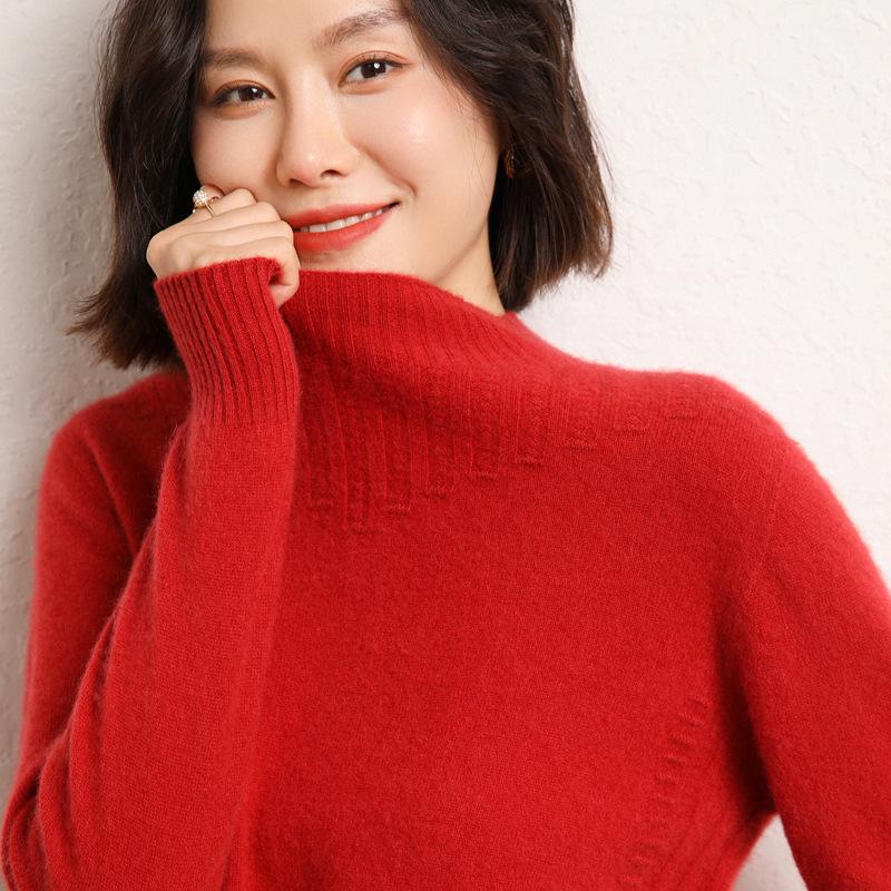 Ready-to-wear Half-turtleneck Cardigan for Women In Autumn and Winter New Cashmere Knitted Base Shirt Fashionable Versatile Pullover Sweater