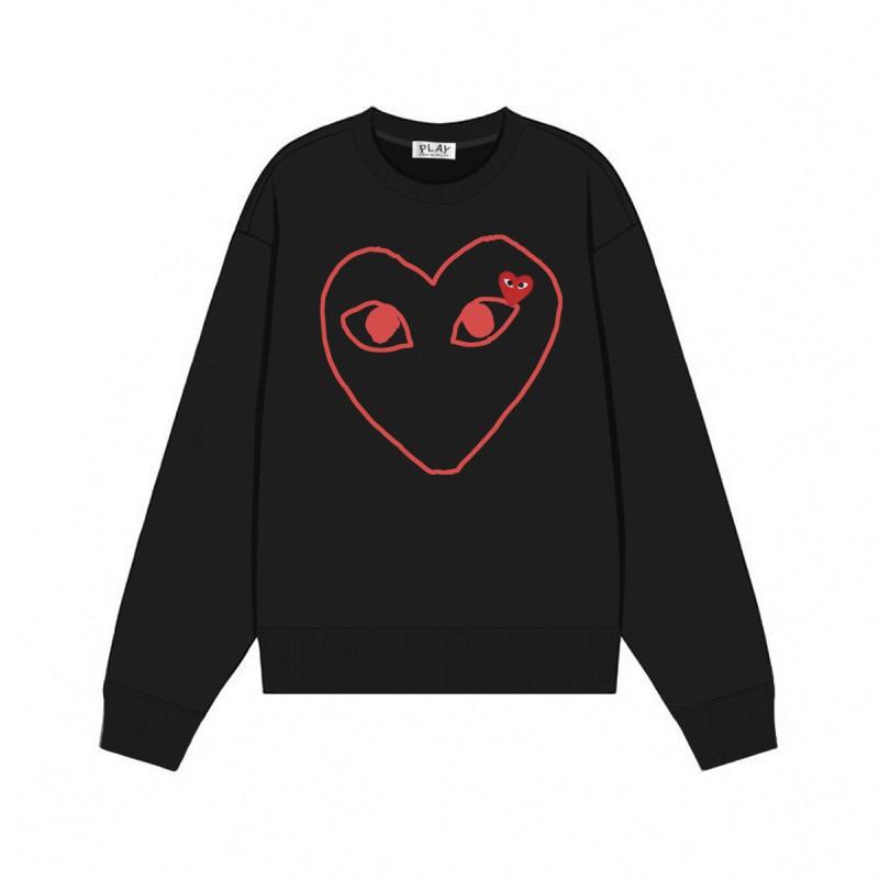 Relaxed Fit Cotton Sweatshirt With Heart Print Long Sleeve Crew Neck Fleece Lined Unisex Winter Casual Top