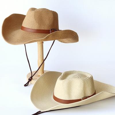 Men'S Straw Hat Beach Hat Summer Big Edge Sunshade Cowboy Hat Outdoor Sun Protection Hat Retro Wind Wide Brim