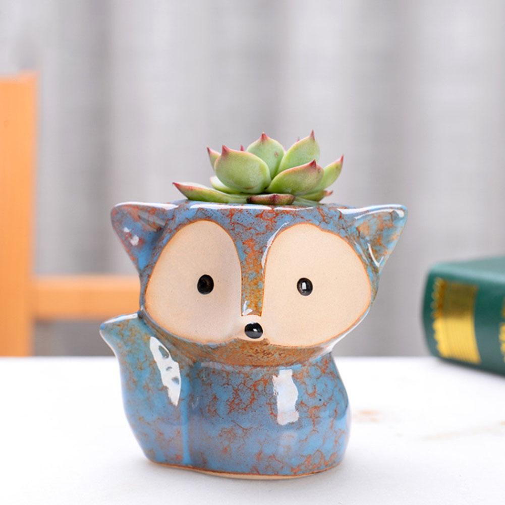 Fox Ceramic Succulent Pot Bonsai Container Multi-Function Flower Planter Pot with Drain Hole Garden Plant Pot for Indoor Outdoor