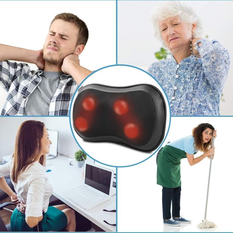 Shiatsu Massager, Massage Pillow with Heat Function, Neck Massager with 3 Speeds, Neck Massage with 4D Rotating Massage Heads, Deep Kneading Massage