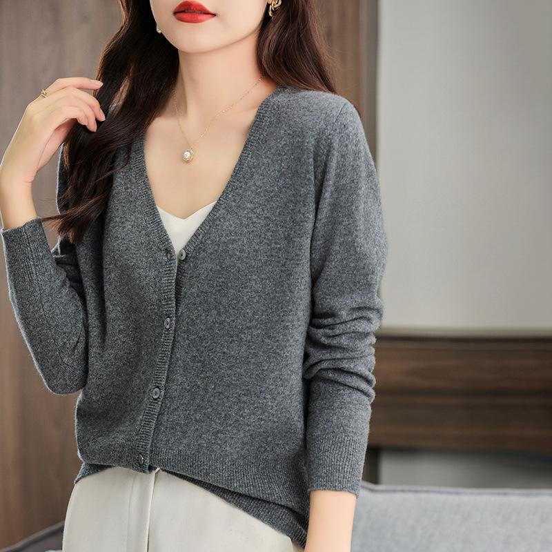Autumn/Winter '23 Women's Korean V-Neck Pure Wool Cardigan Sweater