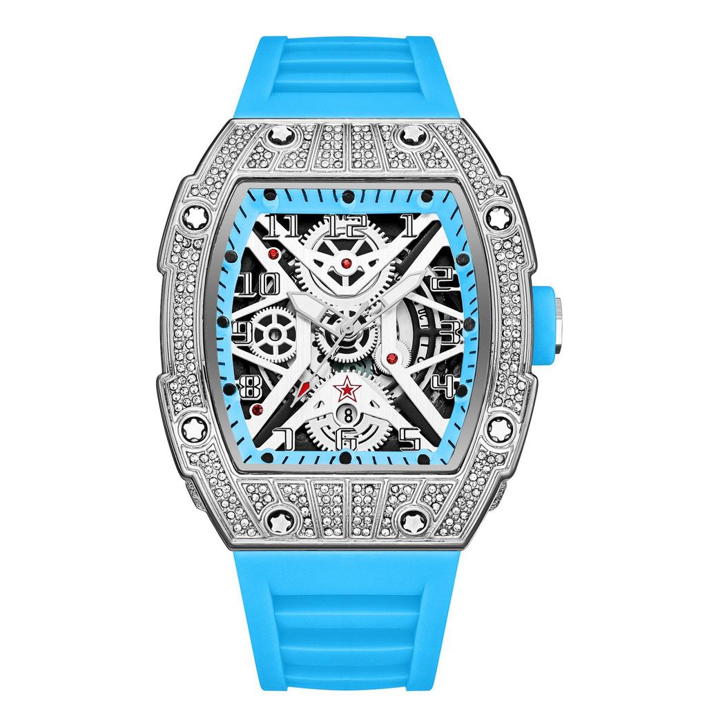 Series Hollow Wine Barrel Light Luxury Full Diamond High-End Casual Versatile Trend Luminous Men'S Watch