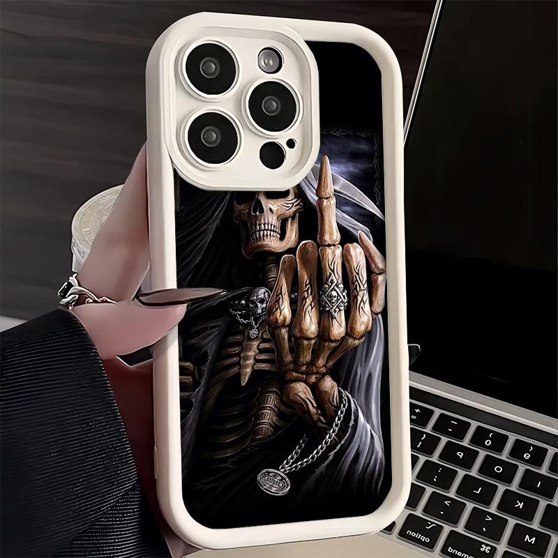 Phone Case for iPhone 17 Air 16E 15 16 Pro Max Grim Reaper Skeleton Funny Style Cover 14 Plus 13 12 Mini Soft Shell Silicone Fun