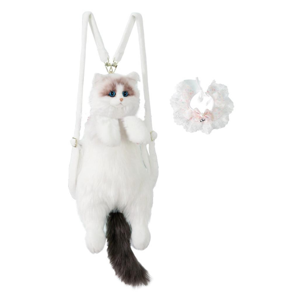Simulated Cat Shaped Backpack,Kawaii Soft Plush Trendy Backpack Purse,Cute Cat Shoulder Bag For Woman Girls School Bag Gift