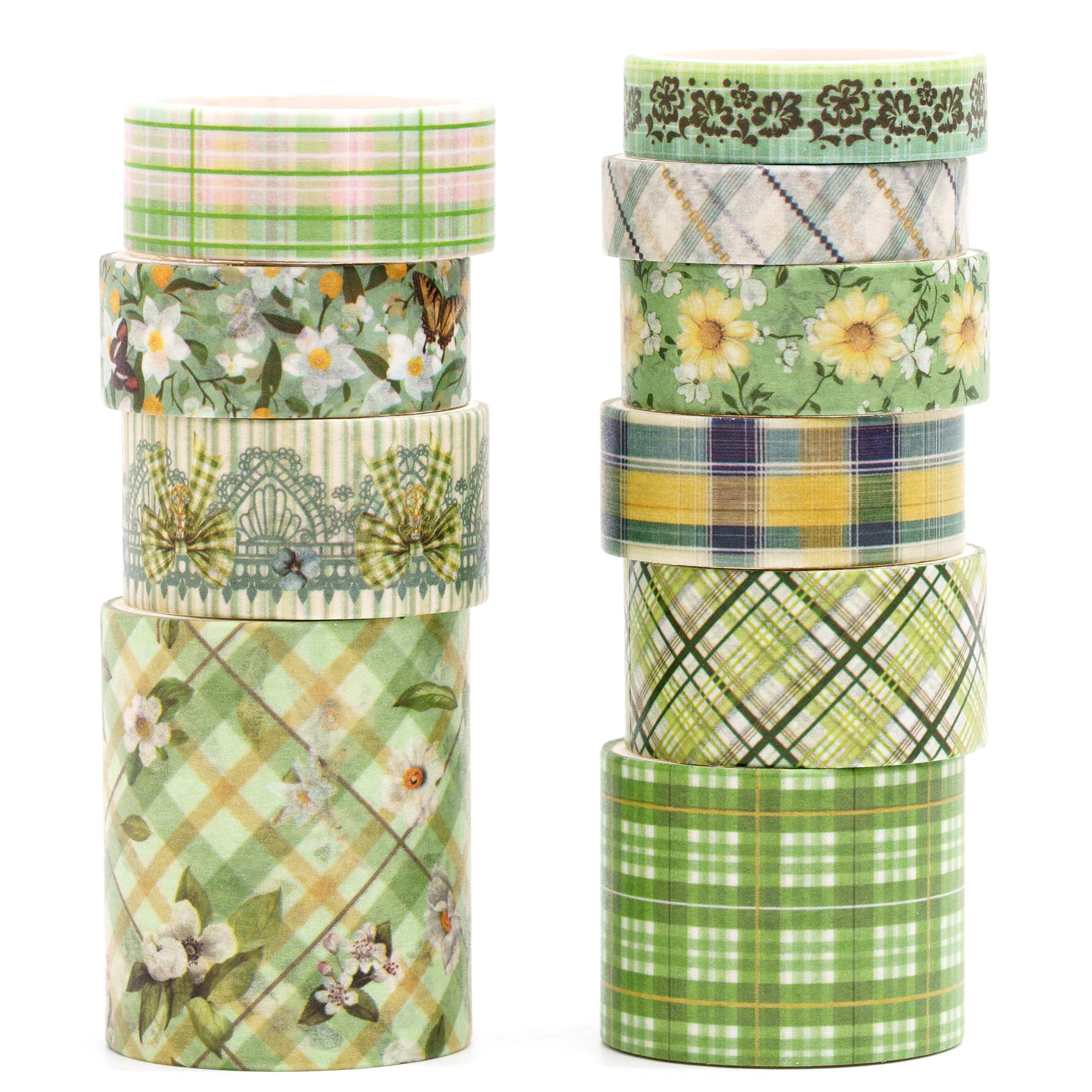 

Songdao Washi Tape Vintage Floral Set Pastel Check Floral Masking Soft perfect for DIY and gift x 2m each 10-Roll & Tape. colors,