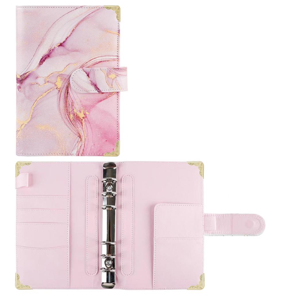 PU Ring Binder Budget Planner with Stickers - A6 Cash Envelope Notebook