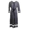 ANAYI White X Navy Striped Waist Ribbon Long Sleeve Dress Dress 38 Black White StripesUsed