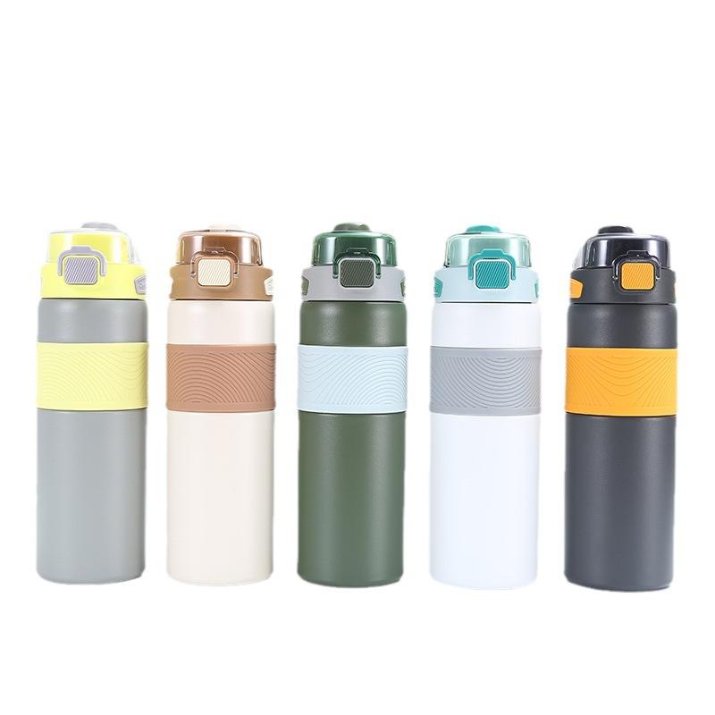 New Stainless Steel Thermos Cup High Appearance Level Simple Portable Bouncing Cup Boys and Girls Large Capacity Straw Cup