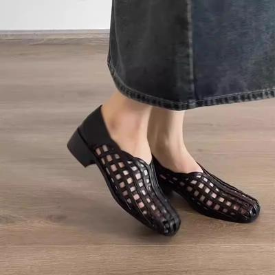 Fashion IPPEUM Women Sandals Mesh High Heels 2025 New Fashion Block Heel Ballet Shoes Pumps