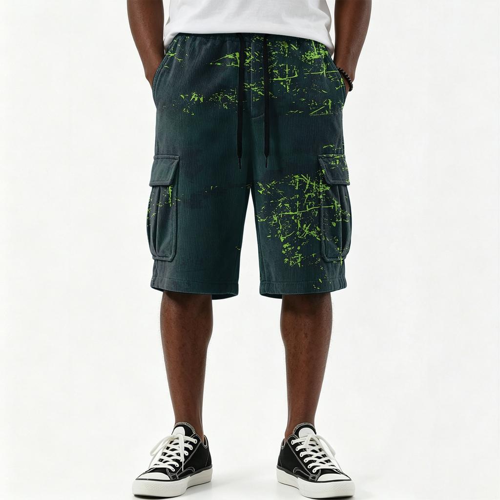 Pantalones Cortos Cargo Casuales para Hombre con Estampado Degradado, Cordón, Múltiples Bolsillos, Longitud hasta la Rodilla, Parte Inferior Ligera para Verano