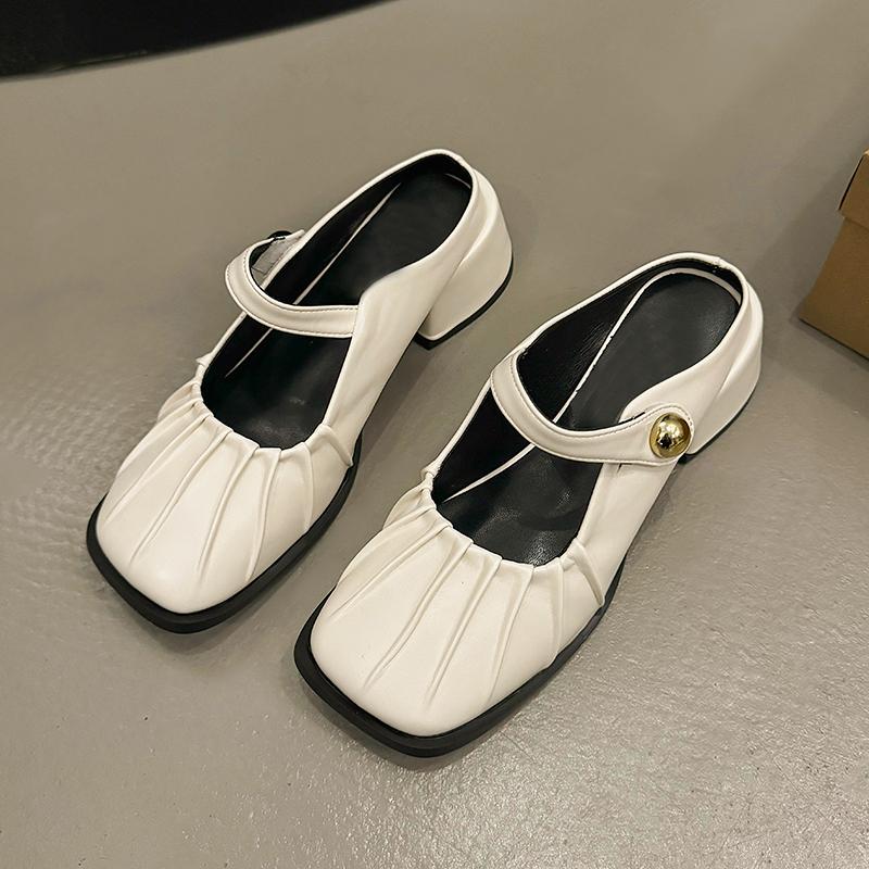 Spring New Brand Women Slipper Fashion Pleated Round Toe Slip on Mules Shoes Round Toe Outdoor Dress Sandal Shoes