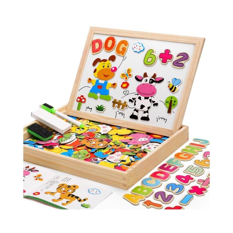 Cow Wooden Tiger Rabbit Animal Farm Theme Magnetic Puzzle Board Toy Children