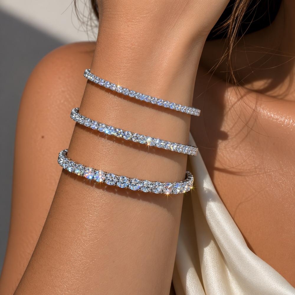 New Fashion Gold Plated 3mm Tennis Bracelet Stretchable Moissanite Bracelets Luxury S925 Sterling Silver Bracelet 3MM(L16641-50)