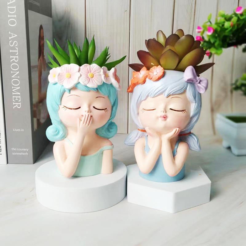 Face Planters Pots Tabletop Decorative Decor Flower Vase Statue Fairy Flowerpot For Cafe Kitchen Drawing Room Bedroom Office