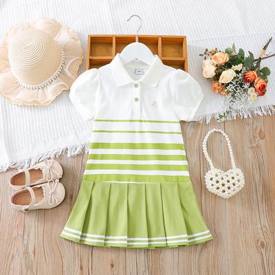 Abito Polo alla Moda da Ragazza a Righe Abiti Eleganti con Maniche a Sbuffo per Bambini Abiti Estivi per Bambine