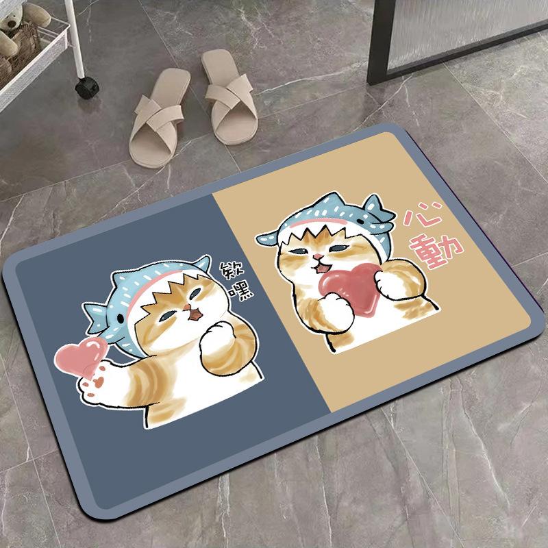 Cartoon Cute Cat Diatom Mud Floor Mat Bathroom Toilet Door Water Absorption Non-slip Foot Mat Quick Drying Door Mat