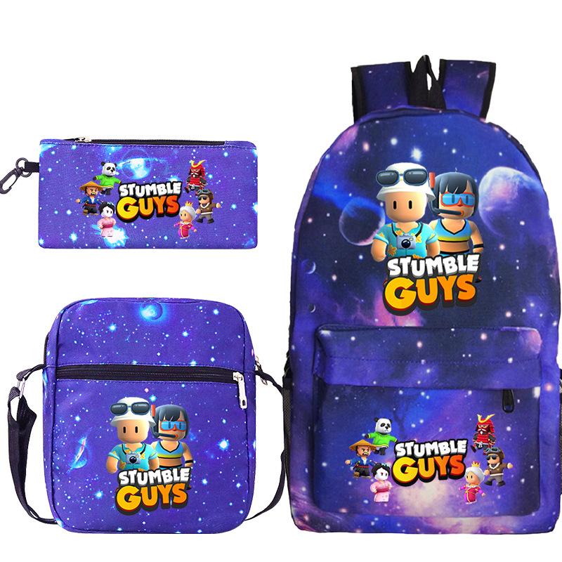 New Stumble Guys Game Merchandise Printed Student Backpack Three-piece Set Boys and Girls School Bag Set