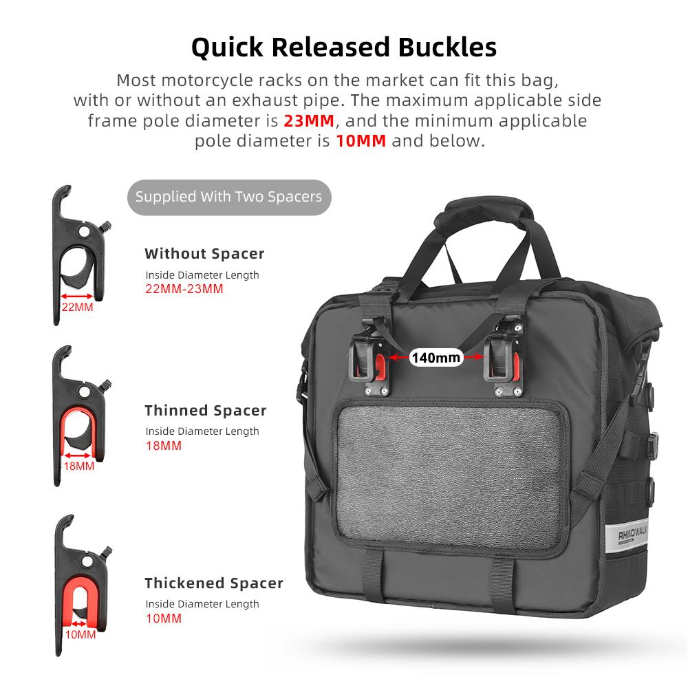 

Rhinowalk Waterproof Motorcycle Saddle Bag Quick Release Luggage Bag Large Capacity Side Storage Organizer 25L with чёрный