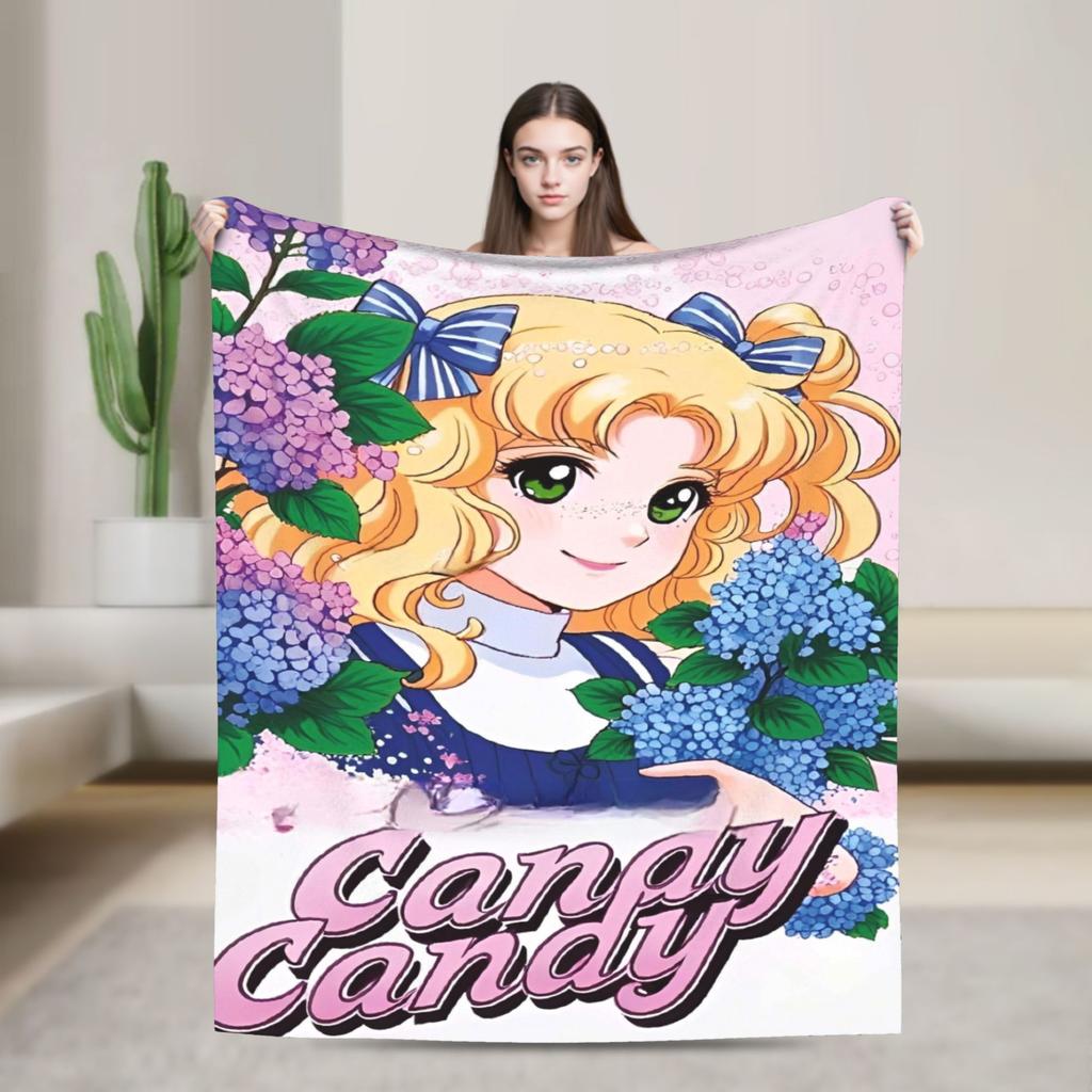 Candy Candy Cartoon Anime Blanket Flannel  Super Warm Throw Blanket for Outdoor Travel Bedspread