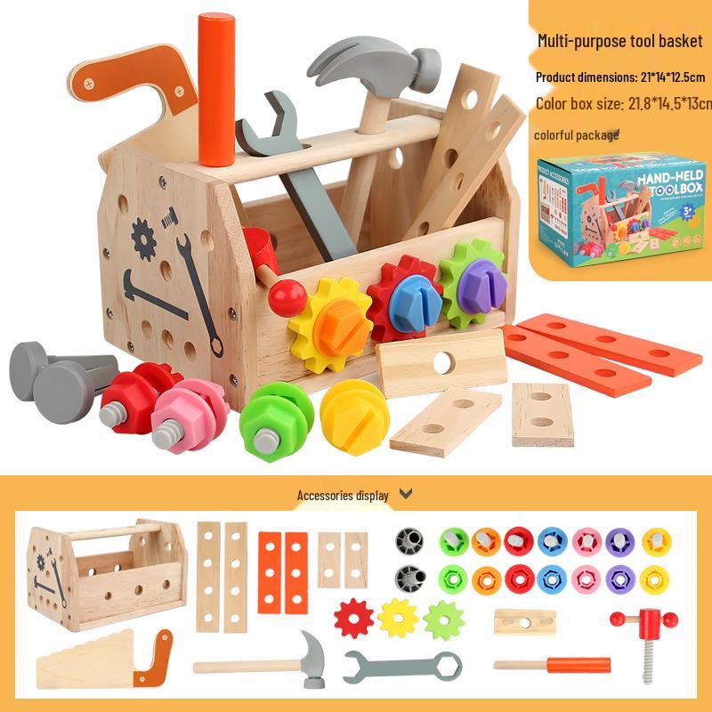 

Детский деревянный набор инструментов: Портативный ящик для инструментов для ремонта с винтами и гайками - развивающая игрушка для мальчиков.