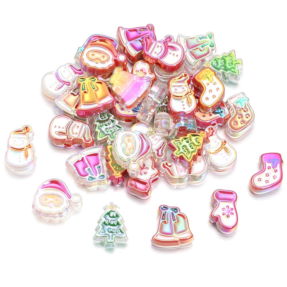 10pcs Christmas Series Acrylic Beads Santa Bell Christmas Socks Loose Beads For DIY Handmade Charm Bracelet Earring Jewelry Gift