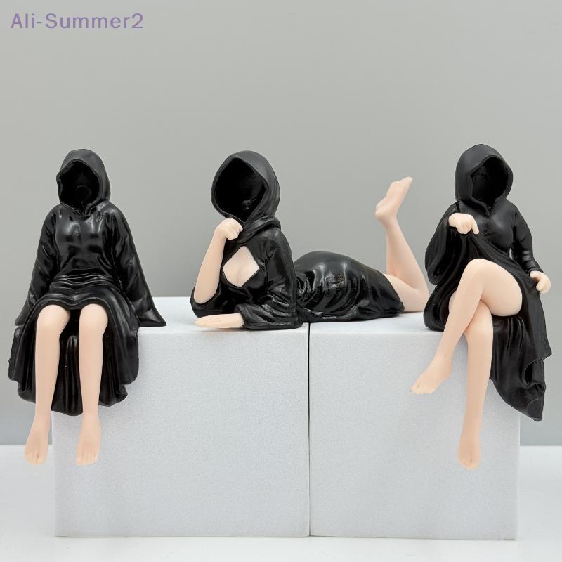 3D Mysterious Statue Gothic Black Robe Queen Figure Bookshelf Sculpture Spooky Sitting Statues Desktop Ornaments Halloween Gifts