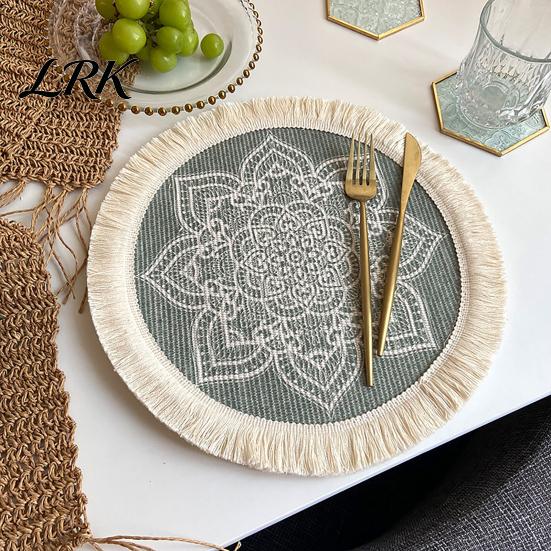 Pastoral Home Decor Mats Vintage Round Coasters, Cotton Linen Placemats, Soft Jute Rustic Style Coasters Tassels Drink Mats, Handwoven Table