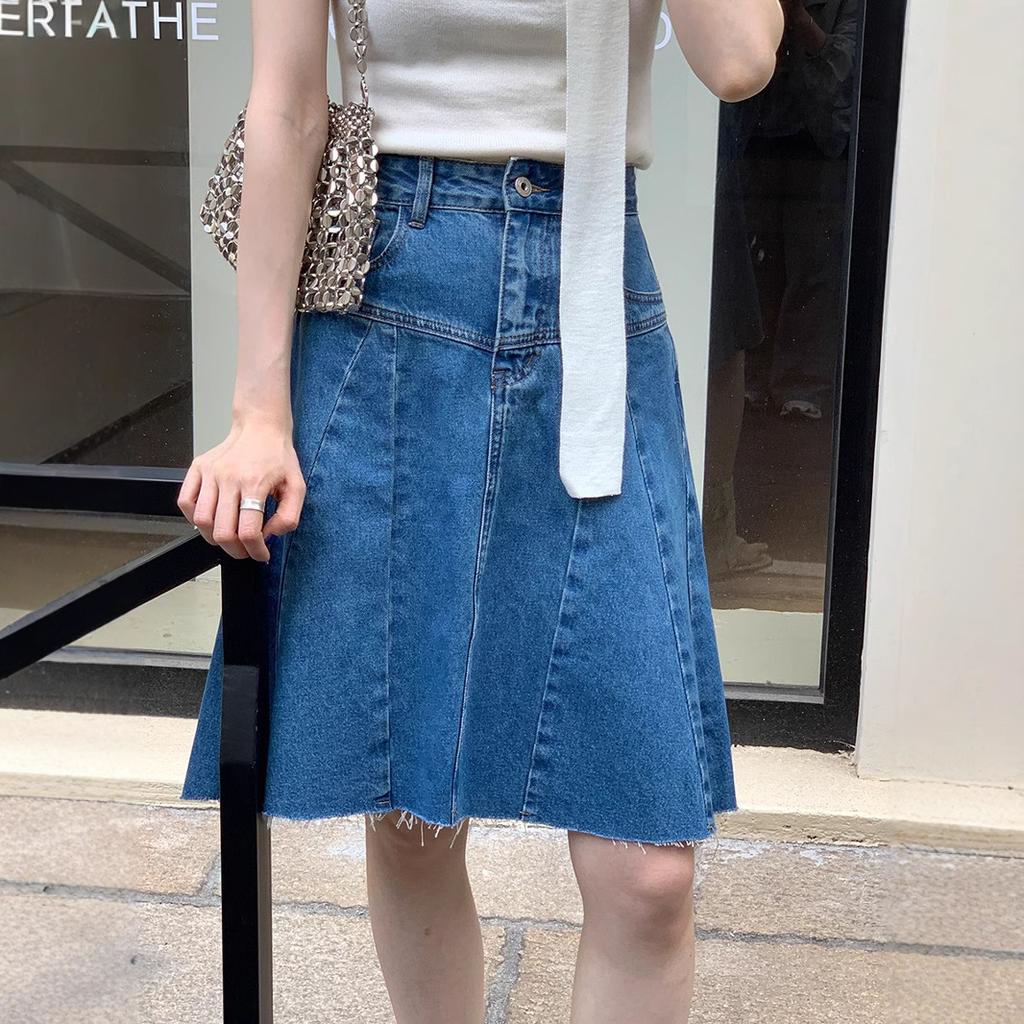 Retro High Waist A Word Denim Skirt Women