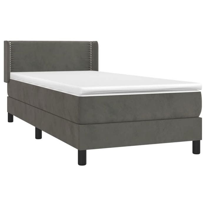 3130866 vidaXL Lit à sommier tapissier et matelas Gris foncé 80x200 cm Velours