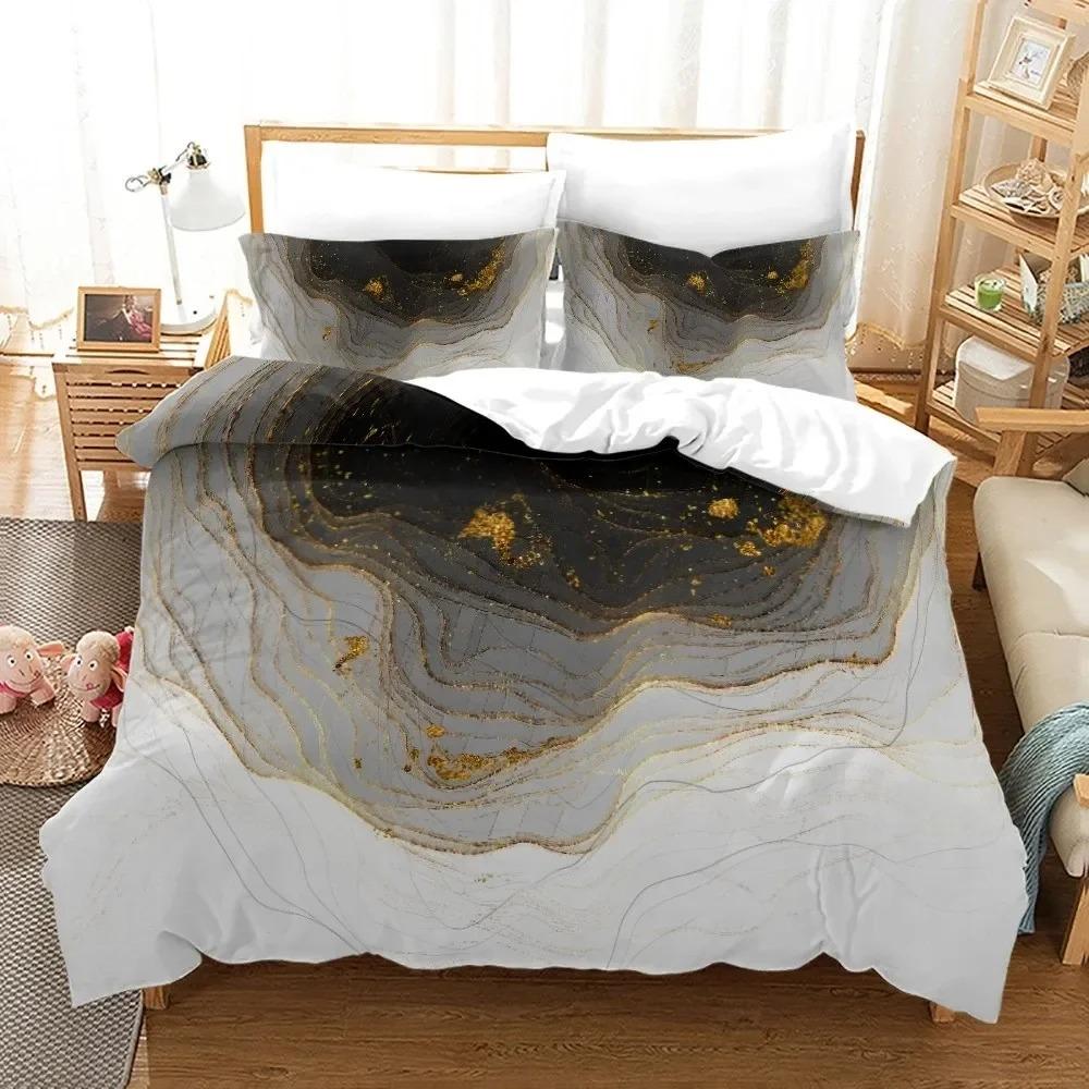 Lussuosi Set Copripiumino 3D Marmo Nero Semplicità Doratura Biancheria da Letto Donna Ragazza Singolo Matrimoniale Twin Queen King Size