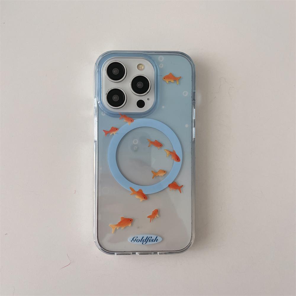 

blue Cute Gradient Color fish Wireless Charge Case For iPhone 13 14 15 16 Pro Max Rotate Stars Magnetic Holder For iPhone 15 Pro