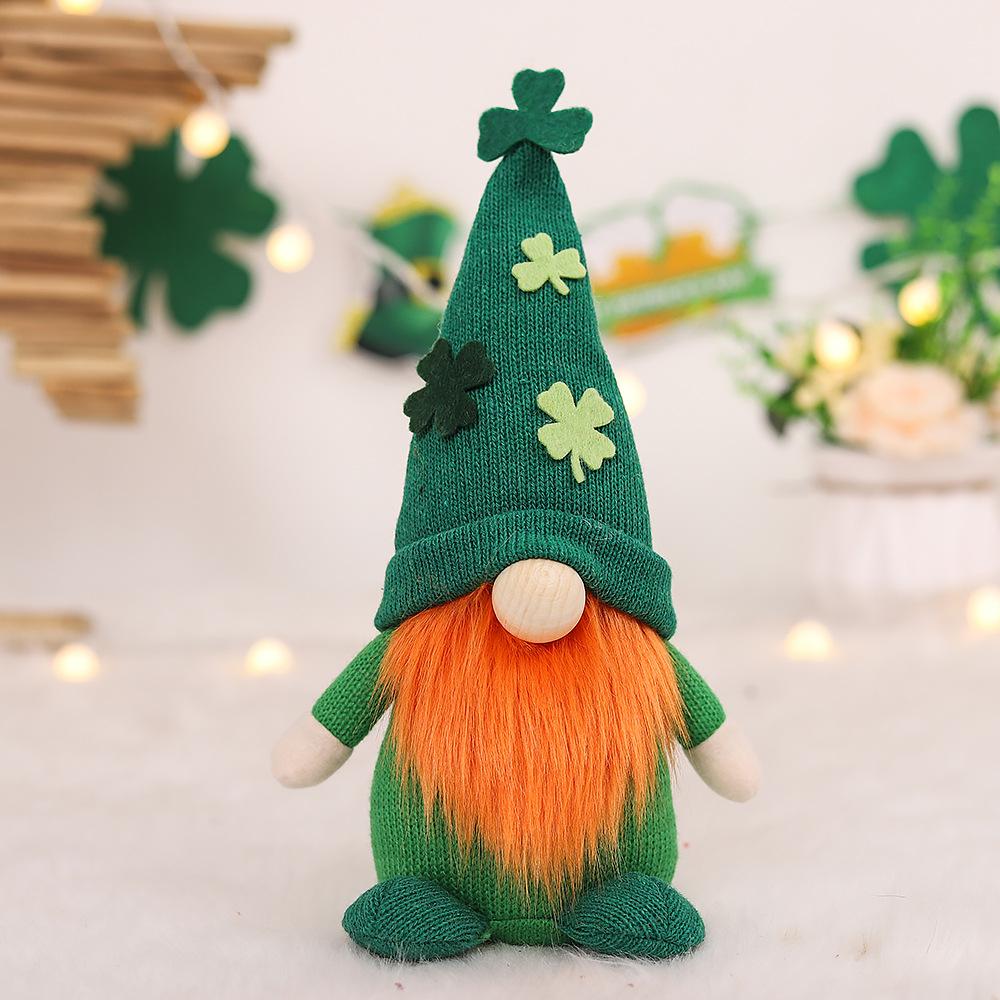 St. Patrick's Day Irish Guardian Saint Patrick Shamrock Knit Hat Couple Plush Dolls Party Decorations Home Desktop Decor
