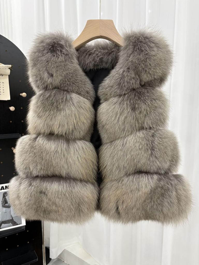 Light luxury whole leather fox hair back hair fur vest thin short foreign style short