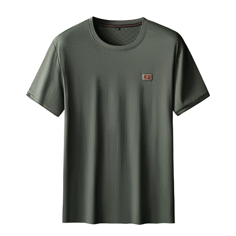 Men's Plus Size Ice Silk Short Sleeve Round Neck T-shirt - Lightweight Summer Casual Loose Fit