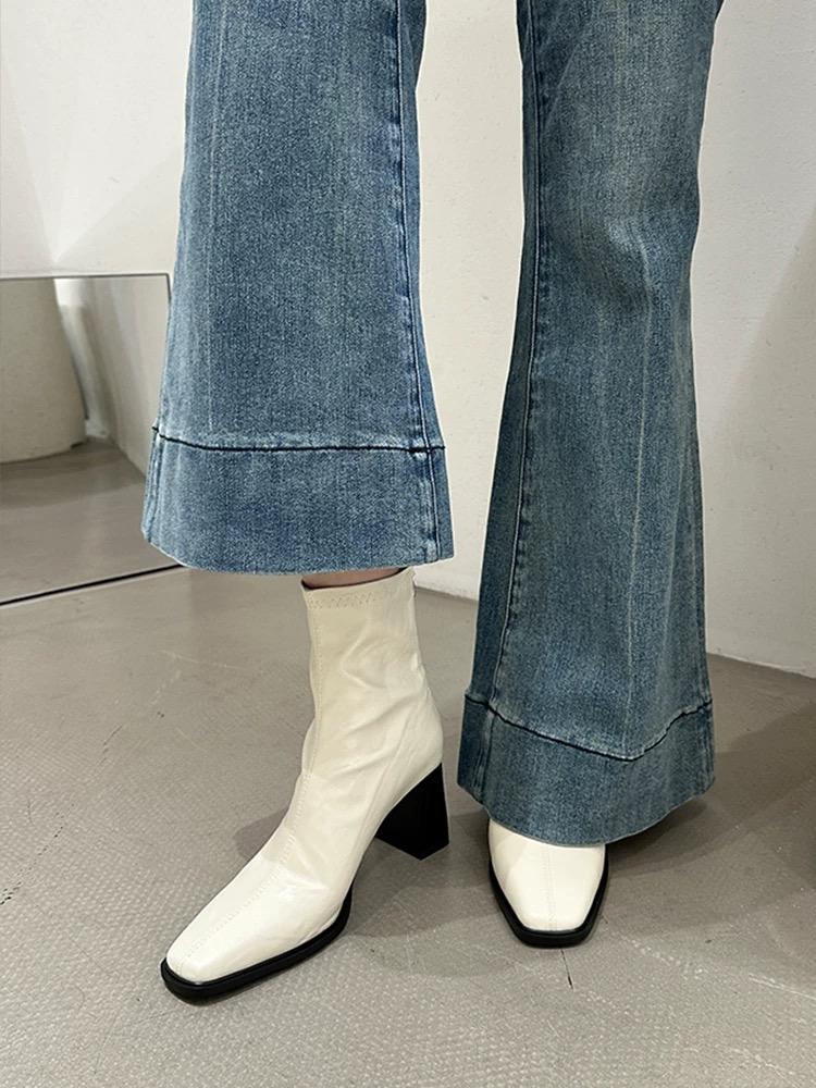 

Blue cabinet version! Korean version of high-heeled square-headed thin boots, short boots, women s thick-heeled retro Martin boots, British short sing 40 бежевый