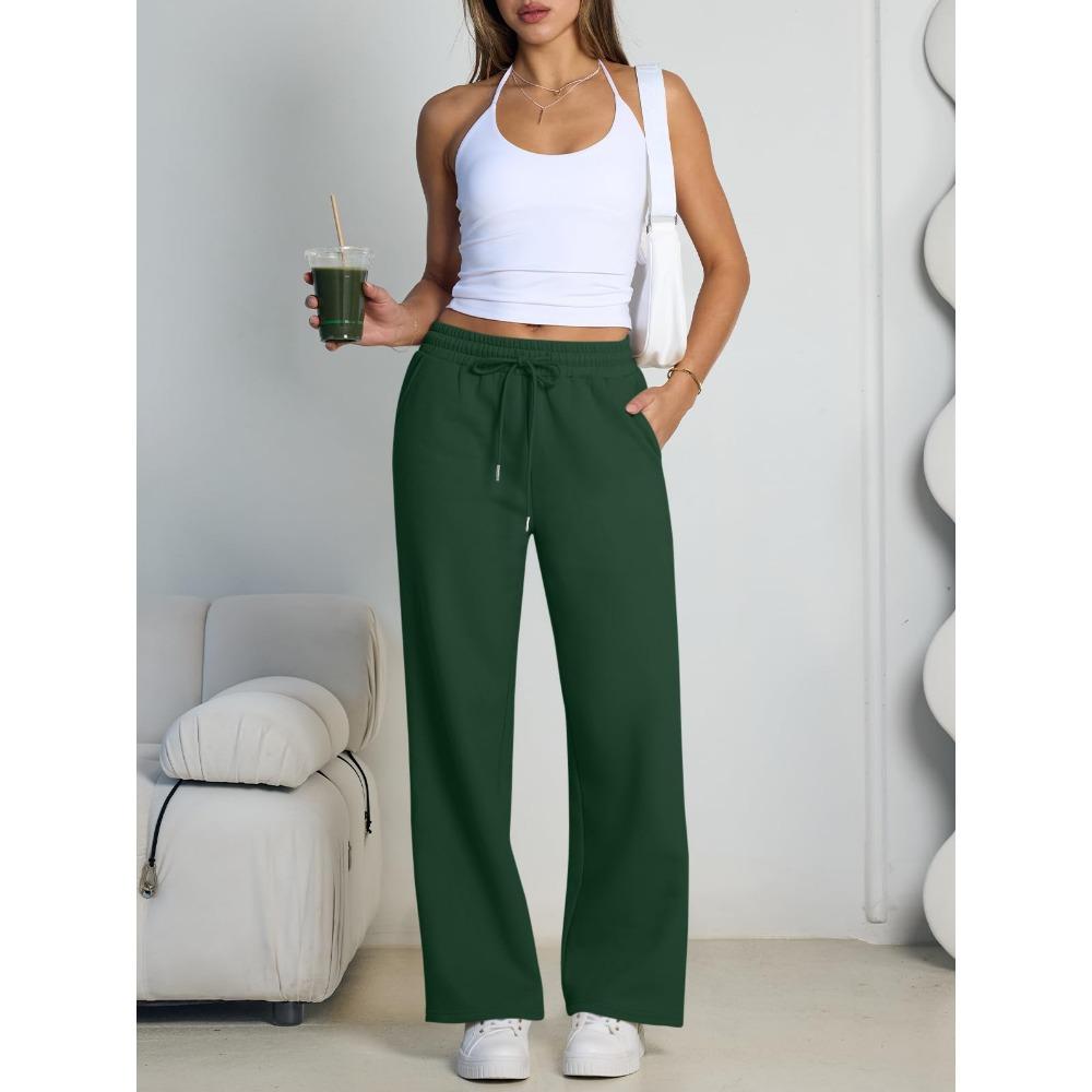 Women's Wide Leg Pants European and American Women Fleece Sweatpants,waist Drawstring Straight Leg Loose Dance Trousers