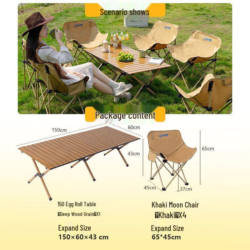 Tragbares faltbares Campingtisch- und Mondstuhlsset mit aufrollbarem Tisch