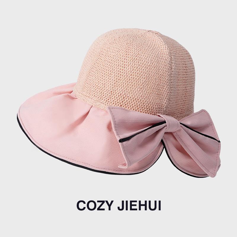 New Portable Bow Big Edge Hat Women's Foldable Sunscreen Hat Beach Sun Hat Breathable Versatile Fisherman Hat