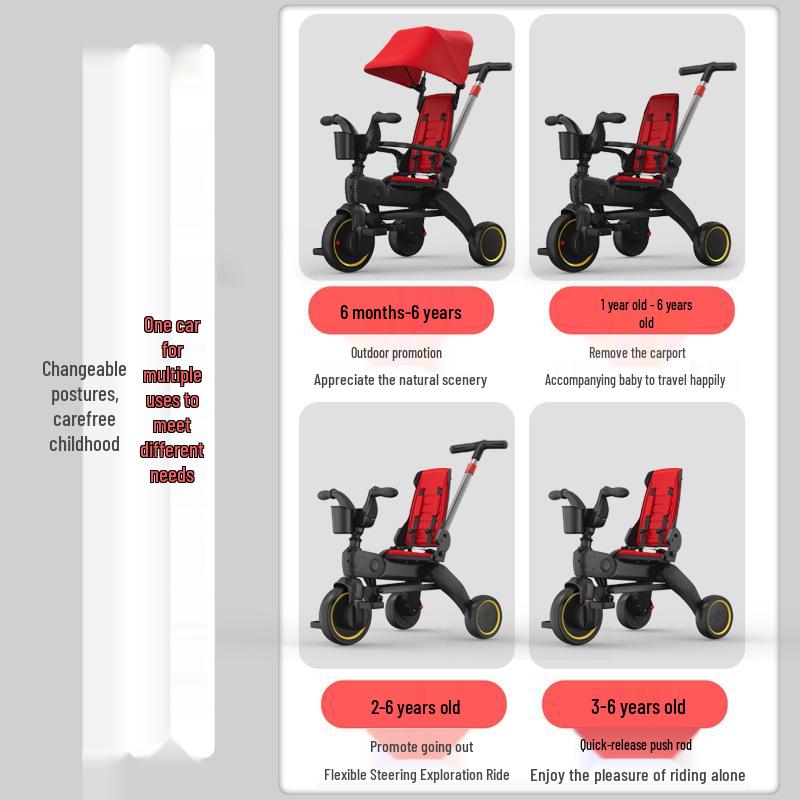 Kids' Multi-Function Foldable Tricycle Stroller for Ages 3-6 – Lightweight for Boys & Girls