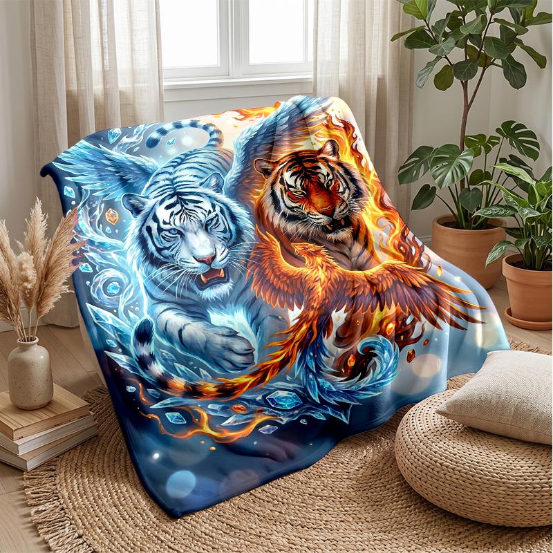 Ethereal Ice Tiger Theme Blanket Lightweight Warm Flannel Blanket Decorative Throw Blanket for Home Decoration