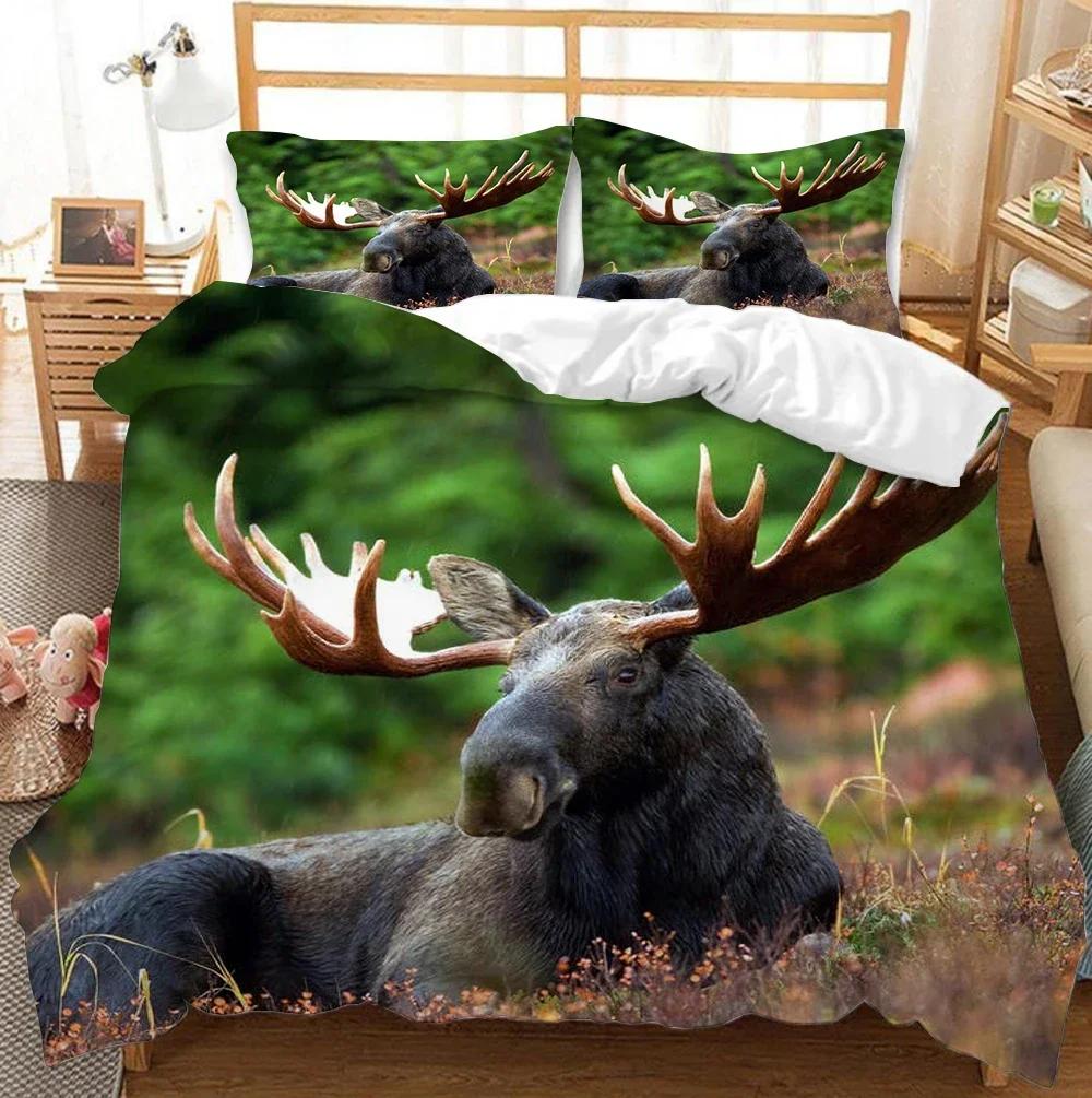 Black Theme Jungle Mose Soft Duvet Cover Set for Boy Ten Girl Bedrom Set 3D Print Grey Elk Der Soft Microfiber Warm Comforter Cover