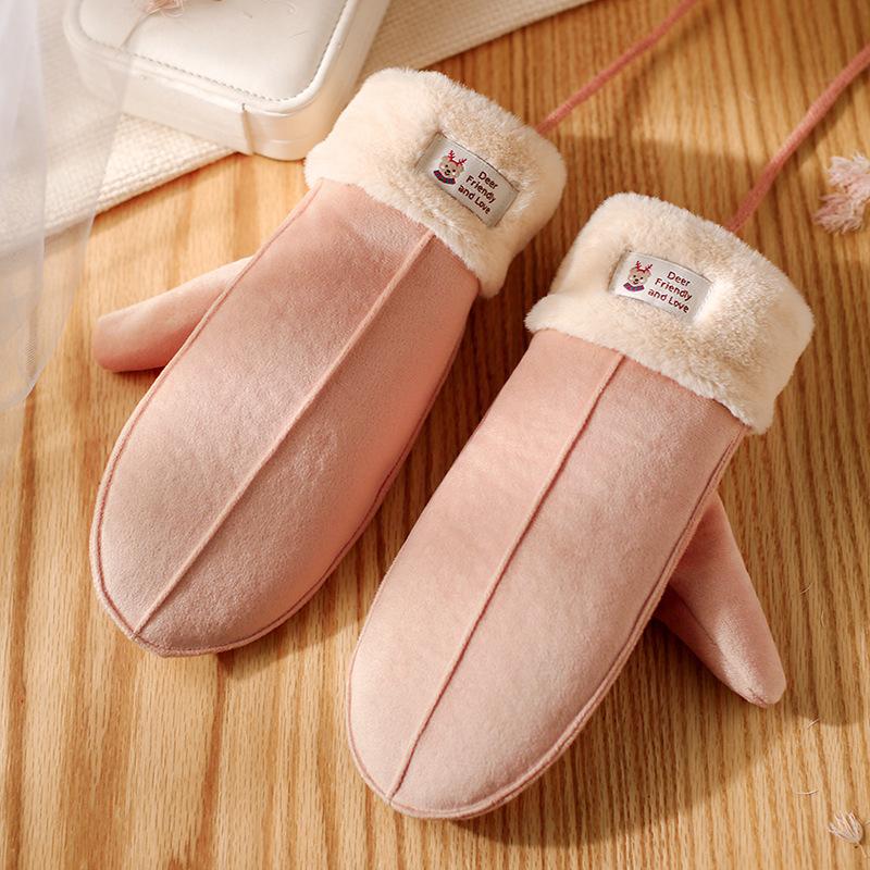 Kvinnor utomhus plysch hängande hals vantar Fleece mocka handskar hålla varm vinter Vindtät enfärgad